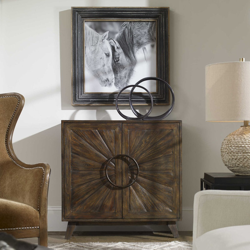 Calkins 2-Door Solid Wood Accent Cabinet with Sunburst Inlay