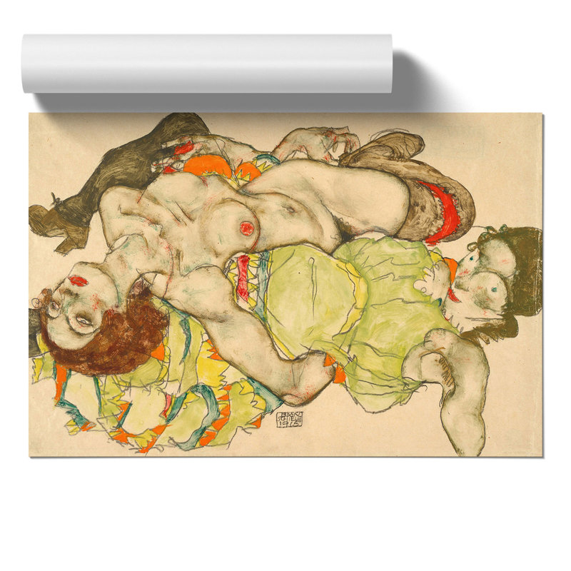Female Lovers by Egon Schiele - Frameless Print, 21cm H x 30cm W x 0.1cm D