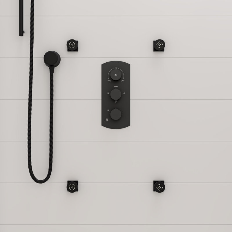 Black Matte Wall-Mounted 3-Way Thermostatic Shower Valve