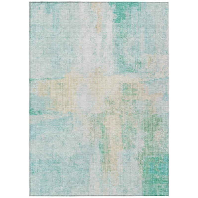 Machine Washable Indoor/Outdoor Xhevrie Teal Rug, Rectangle 10' x 14'