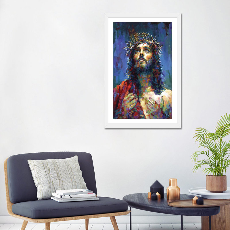 «Jesus Christ» par Leon Devenice - impression d'art graphique, H 32 po x l 24 po x P 1 po, Papier encadré blanc, Blanc