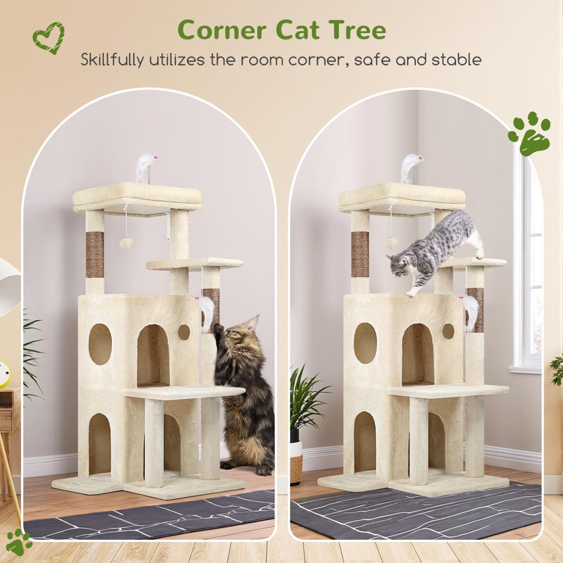 Tour à chat pour chats d'intérieur, maisonnette pour chat adulte de 50 pouces avec marches, Beige