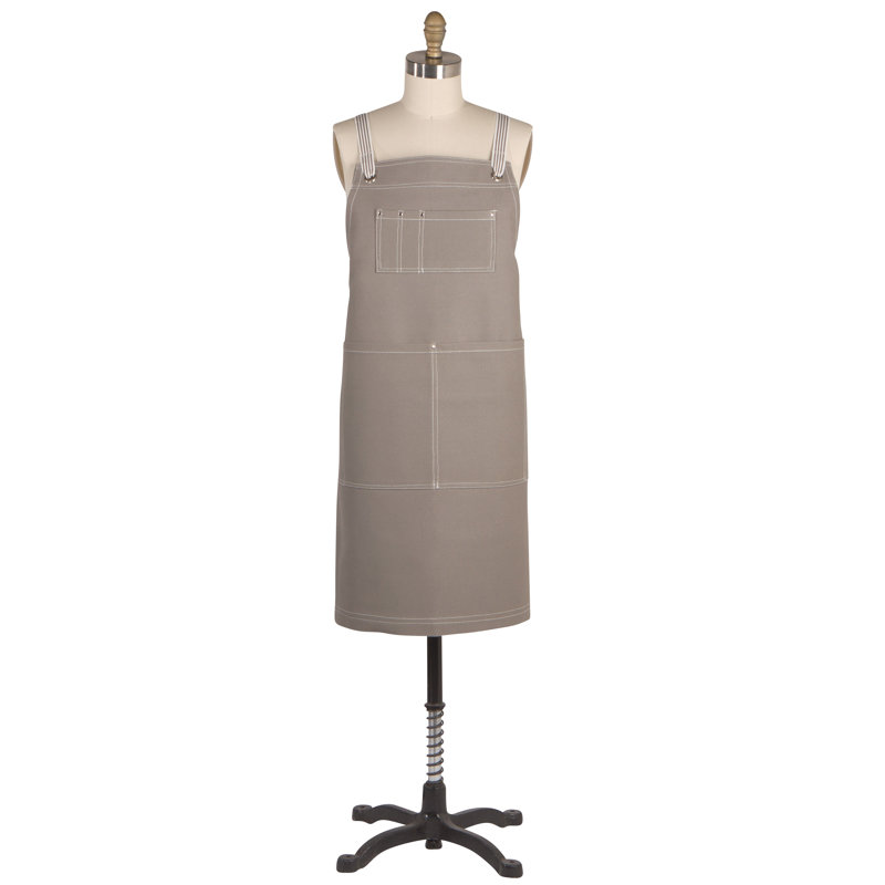Striped Cotton Bib Apron, Gray