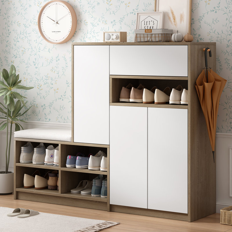 Banc de rangement pour chaussures 2 en 1 et armoires à chaussures, Blanc