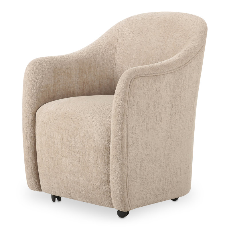Denice Rolling Dining Arm Chair, Beige Performance Chenille