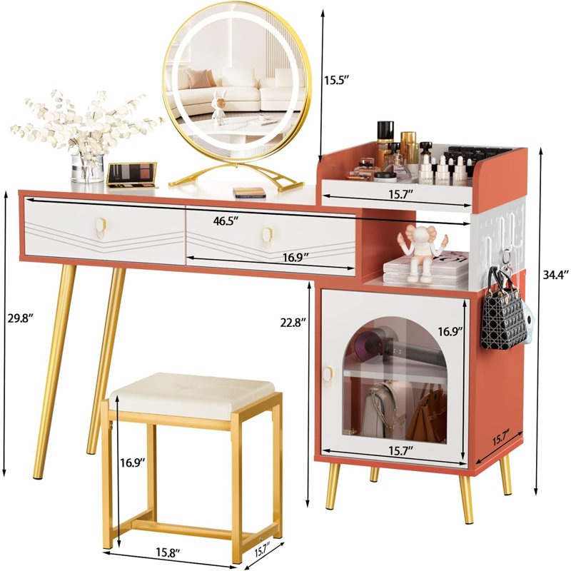 Coiffeuse Jermarcus, White/Orange