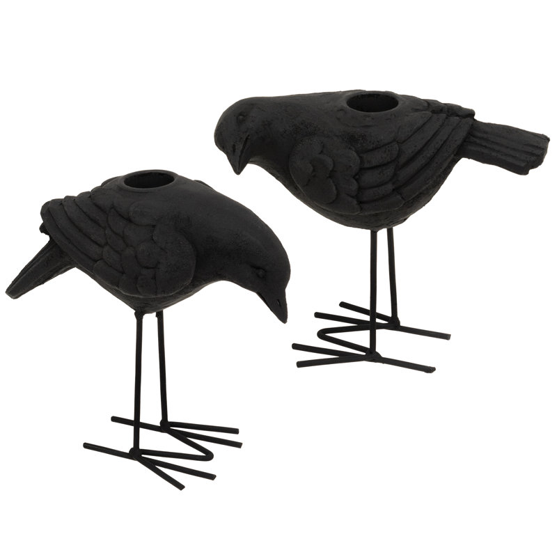 2/Set - Black Metal Crow Taper Holders