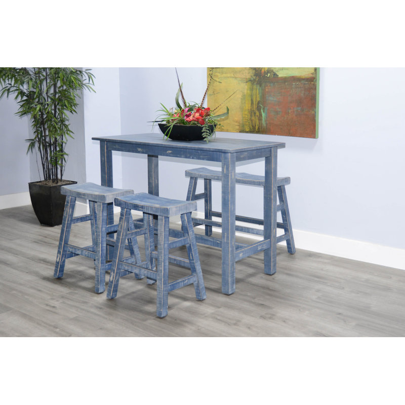 Ashat Solid Wood Bench, 24" H x 33" W x 14.5" D, Ocean Blue