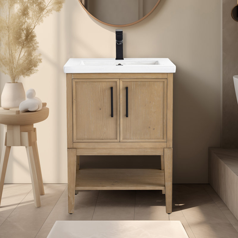 Cheriton 24'' Single Bathroom Vanity with Ceramic Top, Fir Essence