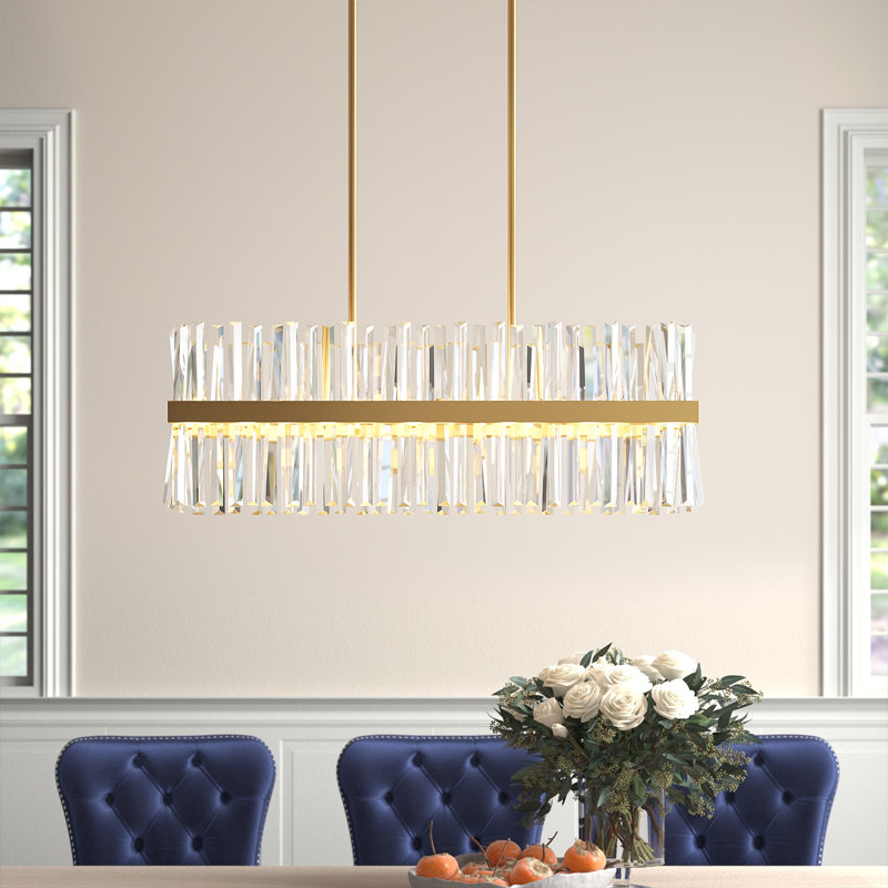 Athol Metal Linear Chandelier with Crystal Accents, Satin Gold, 12" H x 42" W x 12" D, 24