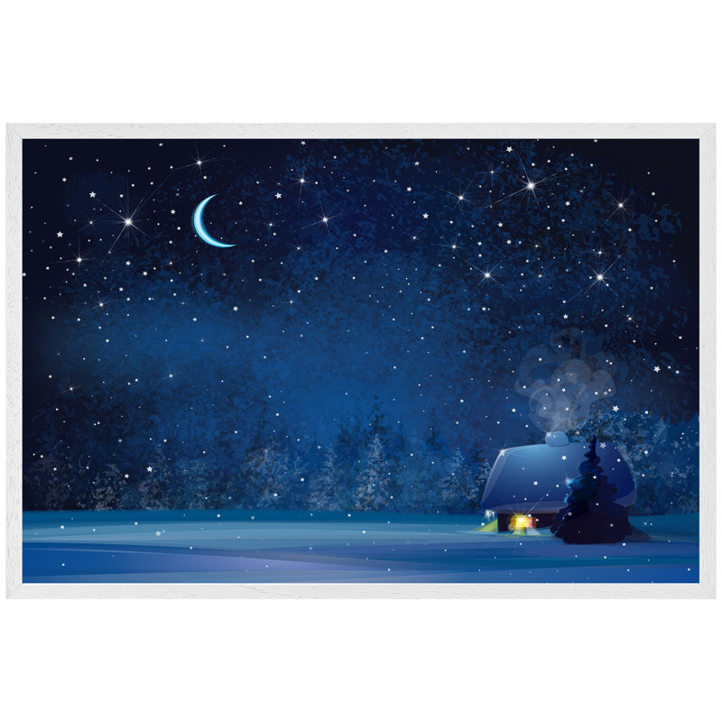 Gouglersville Night Winter Landscape - Single Picture Frame Print, White, 51cm H x 76cm W x 4cm D