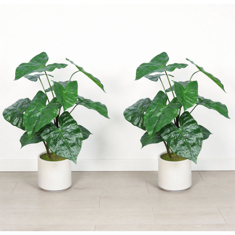 30 "plante tropicale artificielle feuille d'alocasia avec pot blanc 2pc / ensemble