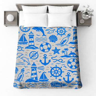 Couvre-lit matelassé bleu nautique toutes tailles confondues