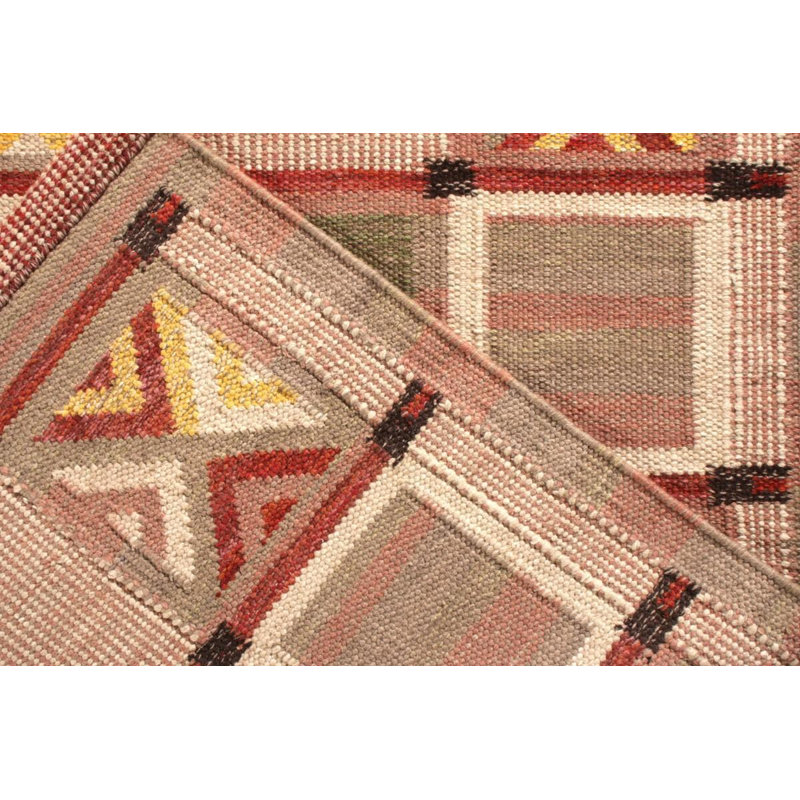 Scandinavian Hand Knotted Wool Geometric Area Rug, Rectangle 5' x 7'
