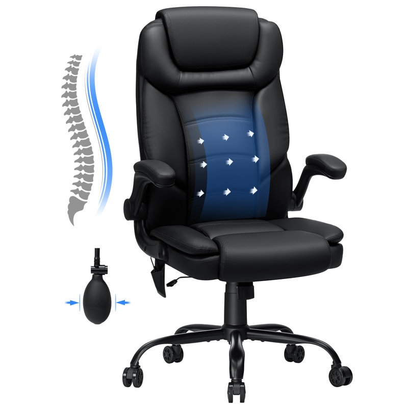 Executive Office Chair with Inflatable Lumbar Support Ergonomic Office Chair with Padded Armrests, Black