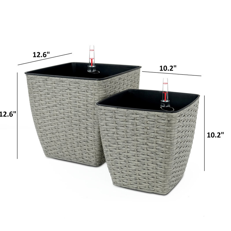 2 Self-Watering Pot - Hand Woven, And Frost , Beautify Your Space, 12.6" X 12.6 Planter Box Suitable For Various Plants Spaces, & 10.2" 10.2