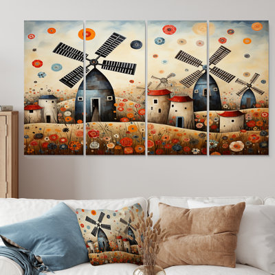 Folk Art Wind Turbines Village V - Ensemble d'éoliennes 4 pièces