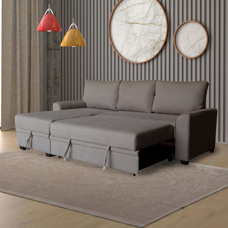 Canapé-lit modulaire en flanelle de tissu, Brun