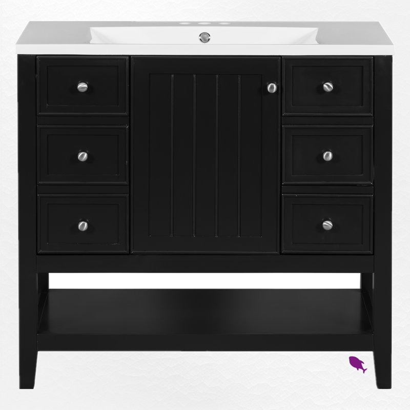 Meuble-lavabo simple 36 po avec comptoir, Noir