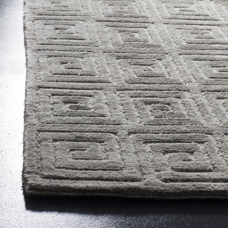 Tapis tibétain en laine noué à la main de couleur unie en gris / noir, Rectangle 6 pi x 9 pi