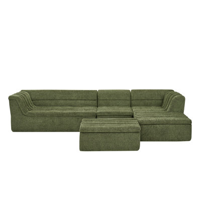 135" U-Shaped Chenille Modular Sectional Sofa with Chaise & Movable Ottoman, Wave-Shaped Armrest, No Pillows