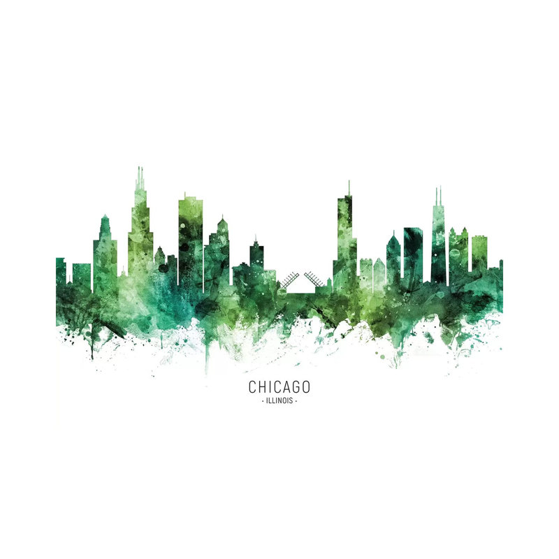 «Chicago Illinois Skyline Green» par Michael Tompsett, impression sur toile tendue, H 40 po x l 60 po x 1,5 po