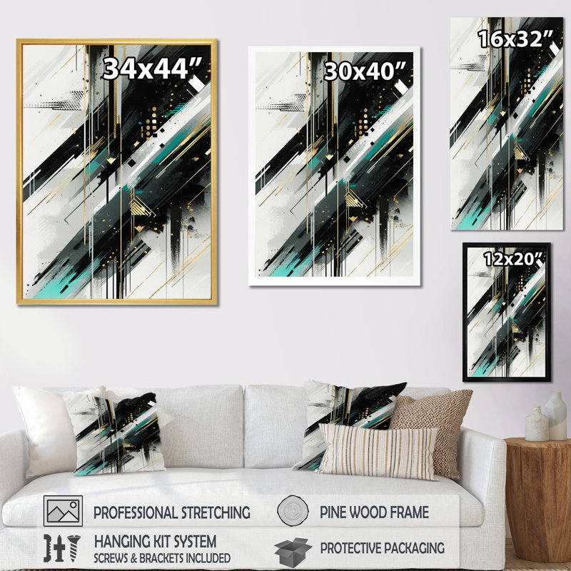 Vert blanc blanc cubiste kaléidoscope III sur toile, Cadre flottant noir, H 20 po x l 12 po x P 1 po