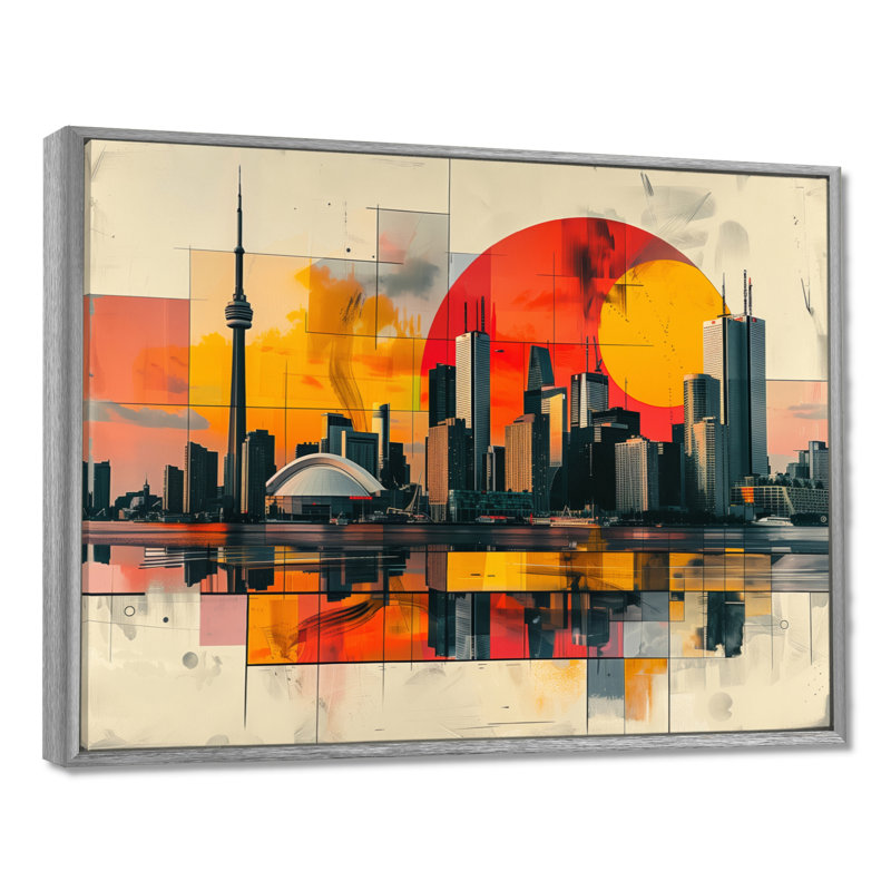 Ylan - City Toronto, art mural, Encadrement argenté, H 30 po x l 40 po x P 1,5 po