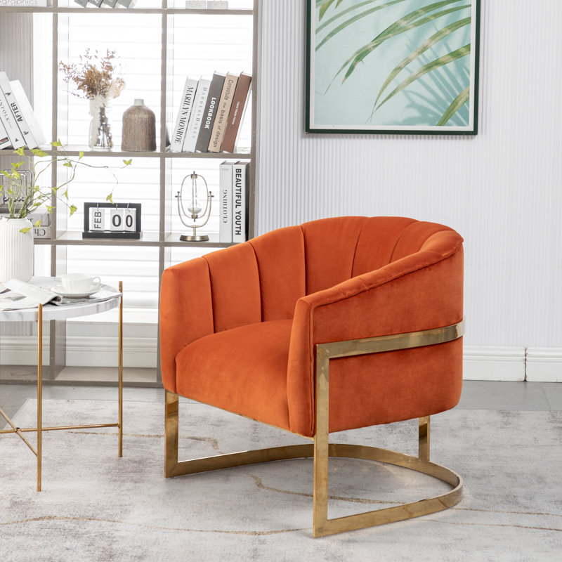 Fauteuil demi-tonneau Tellico, Velours orange