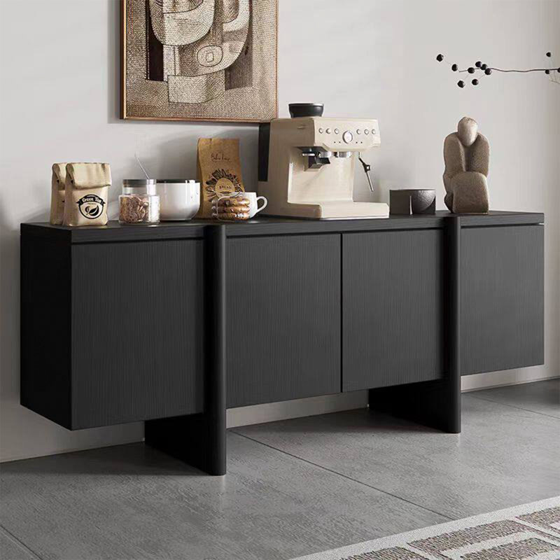 Armoire de rangement et de salon en bois massif Mid-Century moderne minimaliste noir, H 33,46 po x l 70,87 po x P 15,75 po