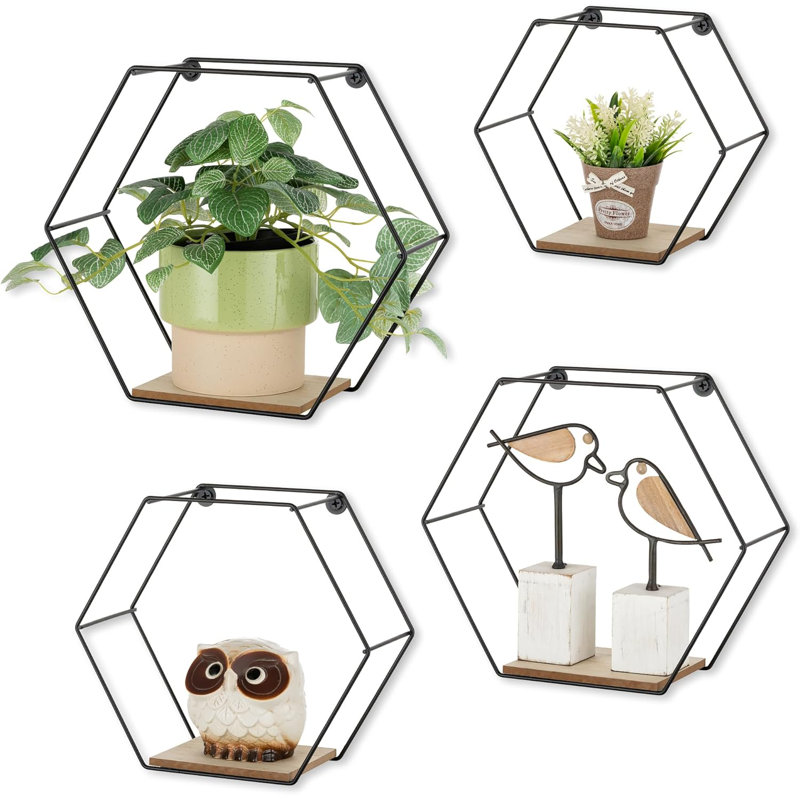 Ensemble de 4 tablettes murales hexagonales noires