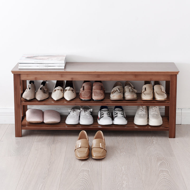 Banc de rangement pour chaussures en bois massif, H 16,5 po x l 39,4 po x P 11,2 po