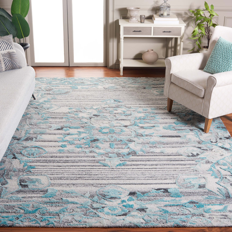 Tapis Marquee 122 gris / bleu sarcelle, Rectangle 8 pi x 10 pi