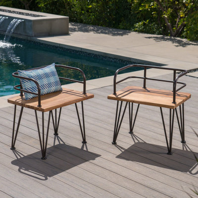Outdoor Chair - 2 Rustic Chairs, Wood Seats, Iron Frames, Finish, Stylish For Patio Metal And Club