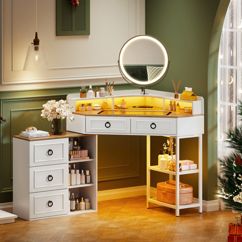 Dressing Table with Mirror, White
