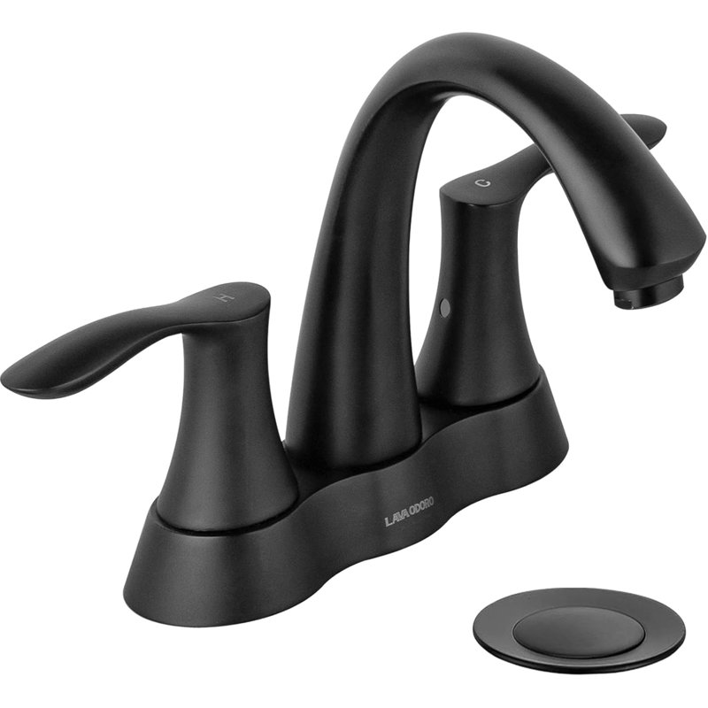 Robinet de lavabo de salle de bain central à 4 poignées à 4 poignées avec bonde escamotable et conduites d'alimentation