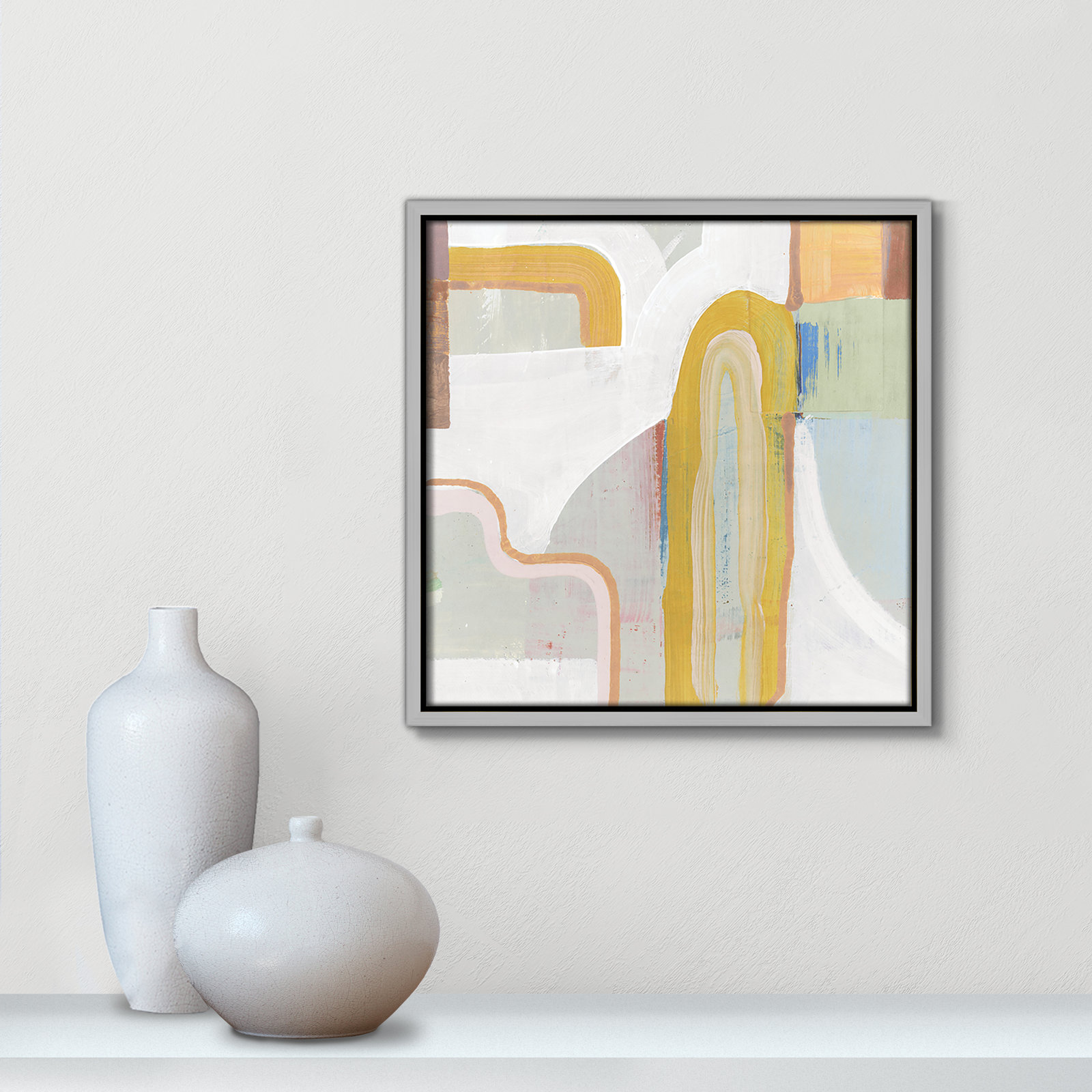 Together Again II by Cartissi - Floater Frame Painting on Canvas, Silver , 13.5" H x 13.5" W x 2" D
