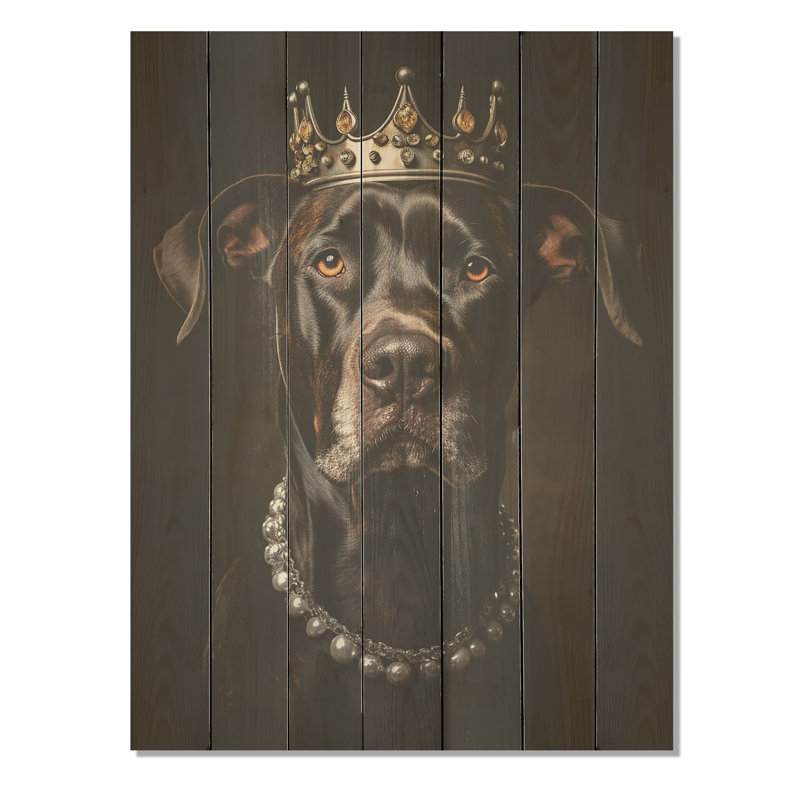 Couronne de sang royal, chien I - impression sur bois, H 20 po x l 10 po