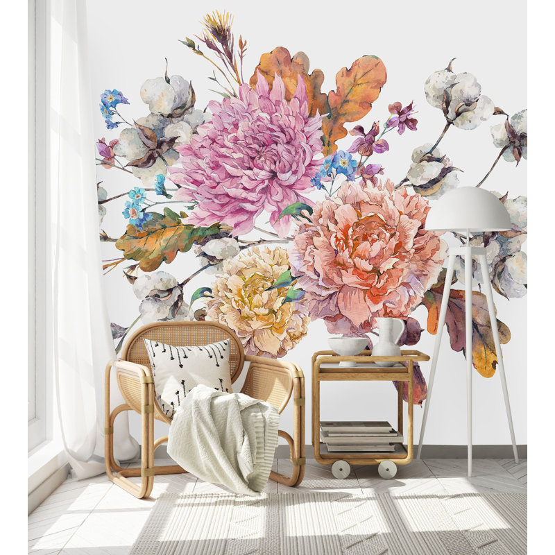 Murale fleurs et coton Deivin, L 100 po x L 100 po