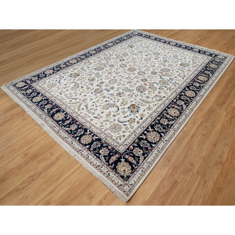 Tapis blanc en laine et en soie noué à la main 8 pi 7 po x 11 pi 8 po 1D334CB3C5654D49AC36FF906CA9DDAD