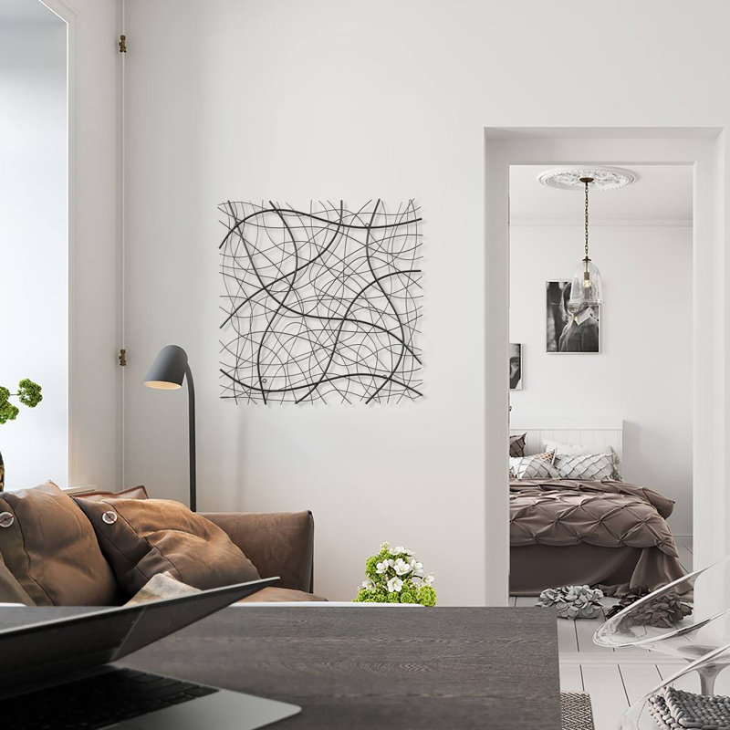 Handmade Modern Abstract Wall Decor on Metal, Black, 32.3" H x 32.3" W x 1.8" D