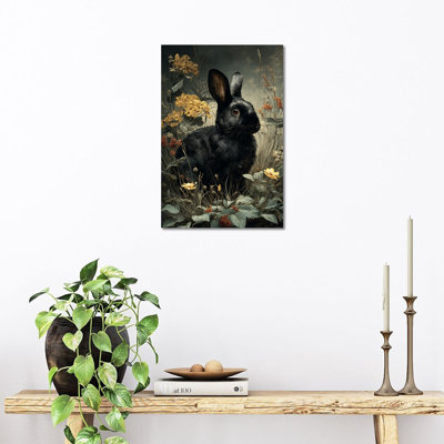 Art mural rétro sur toile de lapin de Timuba - Élégant lapin, décoration murale pour salon, œuvre de printemps de lapin serein pour décor de chambre de bébé, reproduction sur toile tendue avec cadre en pin, 12 po x 16 po