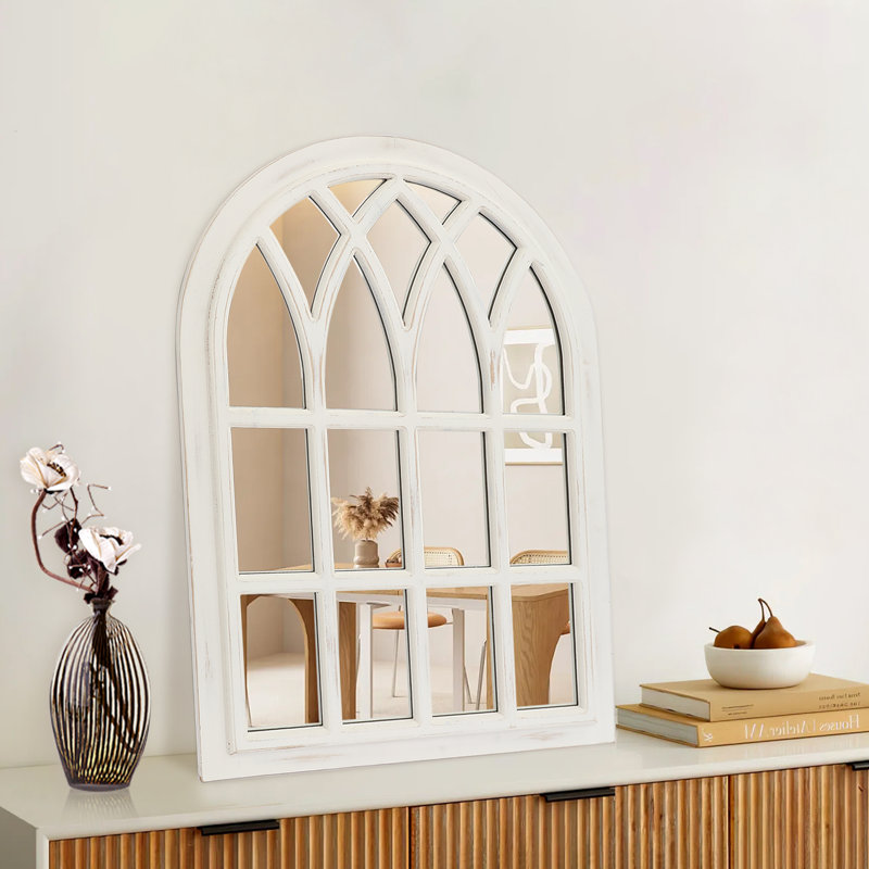 Miroir arqué en bois massif vieilli, Blanc