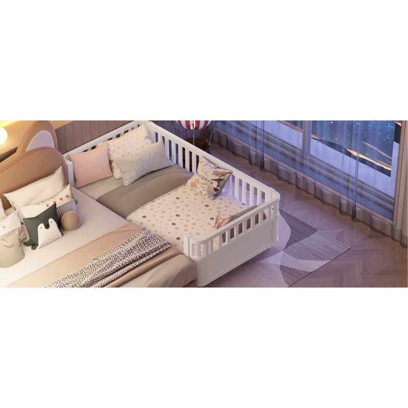 Lit plateforme simple en bois blanc, sécuritaire et agréable pour un lit de taille, avec tête de lit à clôture