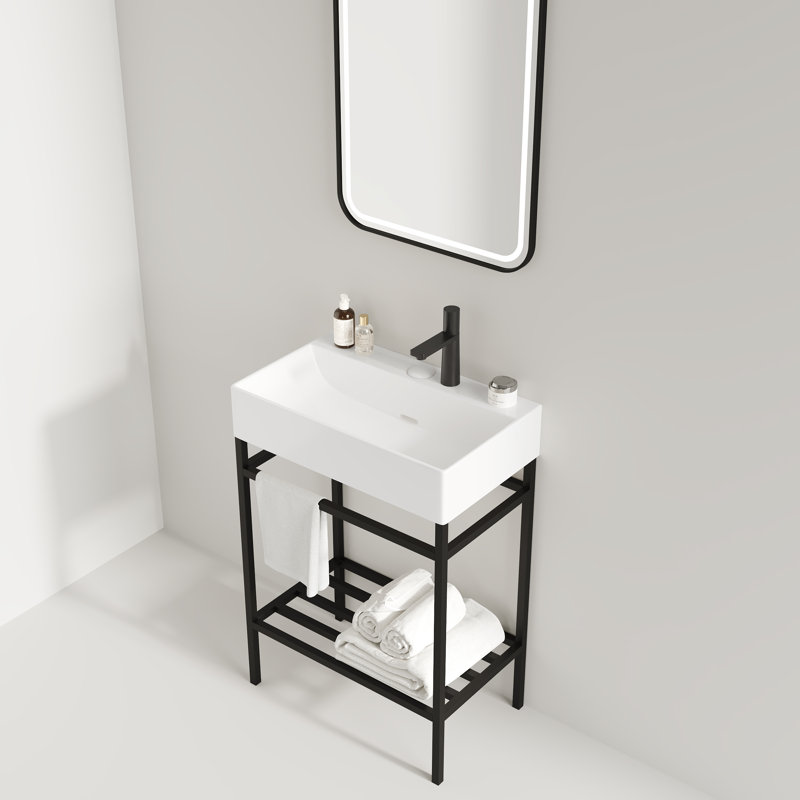 Meuble-lavabo Lofi avec lavabo en cÃ©ramique, Noir, Blanc