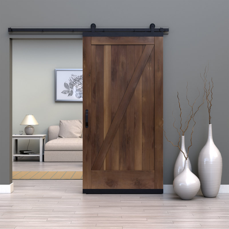 Karona Z Design Walnut Wood Sliding Barn Door with Hardware Kit, Clear Stained, 36" x 80"