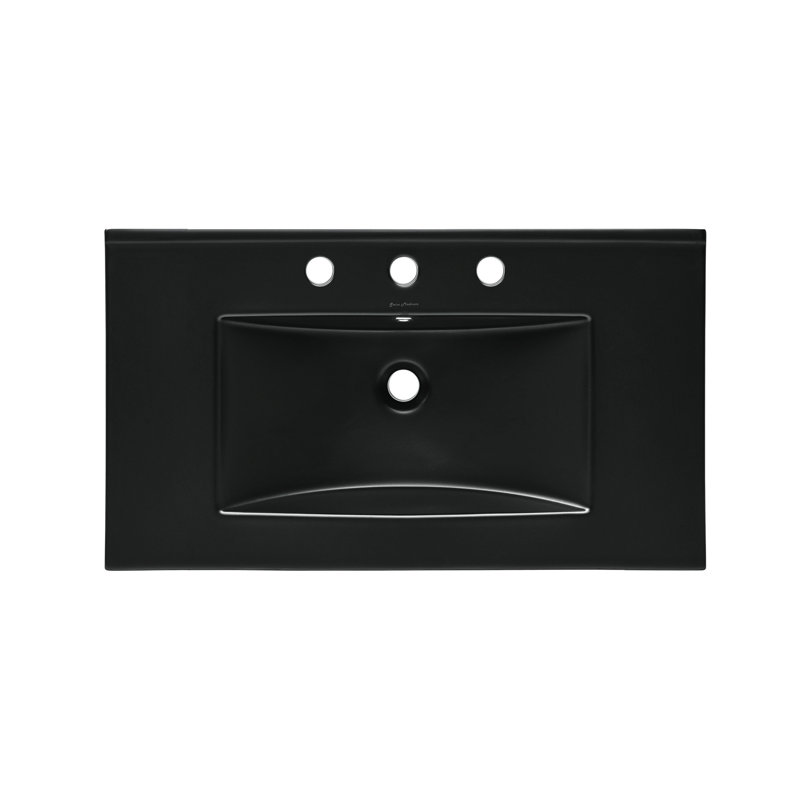 Comptoir de meuble-lavabo à 3 trous 30 po noir brillant, 8 po