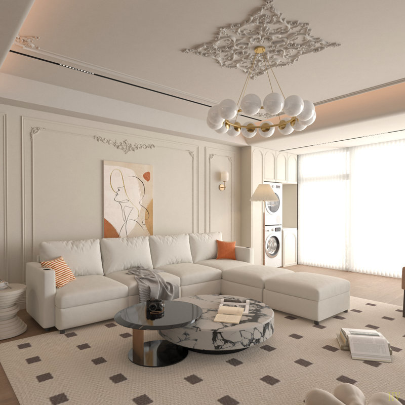 Grand canapé modulaire moderne, canapé modulaire en U avec fonction de rangement, canapé-lit de 123 po avec repose-pieds, méridienne modulaire à 6 places pour salon, chenille
