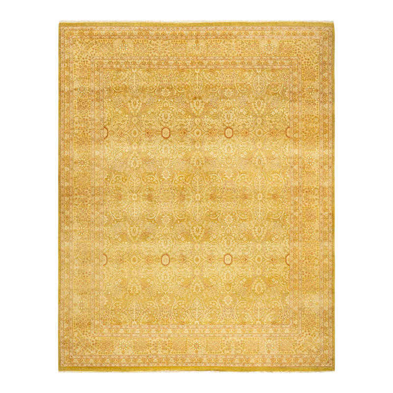 Tapis ivoire traditionnel noué à la main de conception unique 8 pi 3 po x 10 pi 4 po Keenan