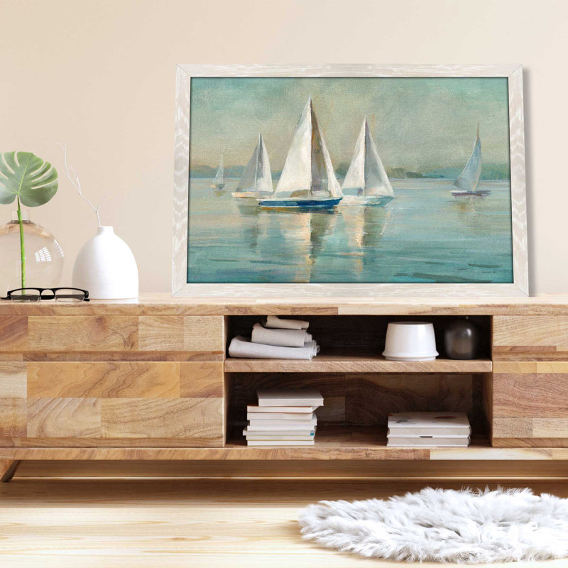 Sailboats At Sunrise Crop by Danhui Nai - Single Picture Frame Painting, 27.5" H x 39.5" W x 0.75" D